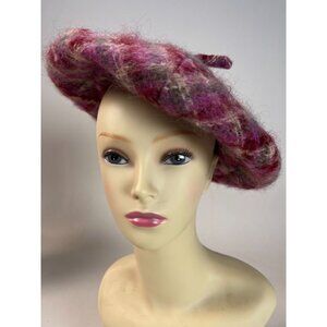 Vintage Lee Bury Dallas Wool Beret Heather Tam Pink Plaid Womens Hat